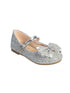 Girls Silver Glitter Double Bow Mary Jane Flats in sizes 9 Toddler to 5 Kids
